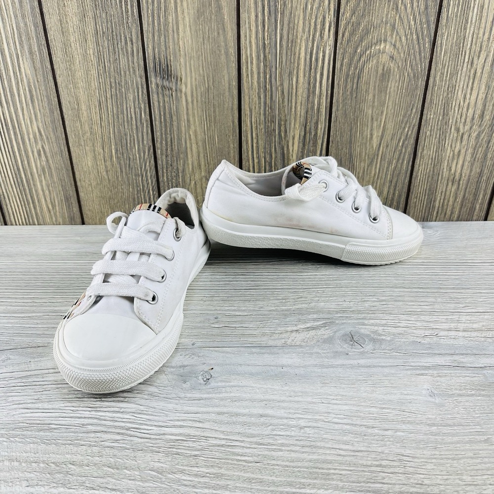 Burberry Kid's Larkhall Icon Stripe Logo Gabardine Sneakers Size 29 - Picture 3 of 16